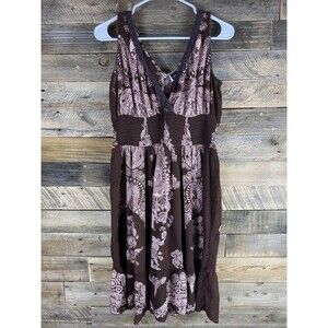 Biia Womens Sz XL Pink & Brown Floral Sleeveless V-Neck Sun Dress